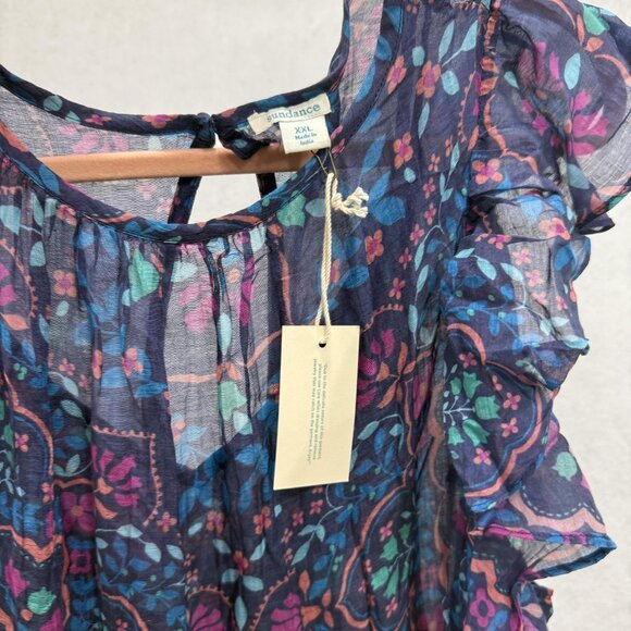 Sundance Dress Womens XXL Blue Purple Boho Floral Flutter Tiered Maxi Lined - Picture 2 of 7